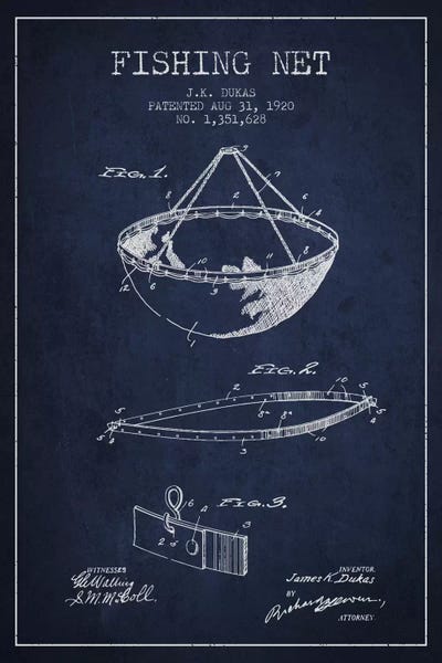Fishing: Fishing Net Navy Blue Patent Blueprint by Aged Pixel