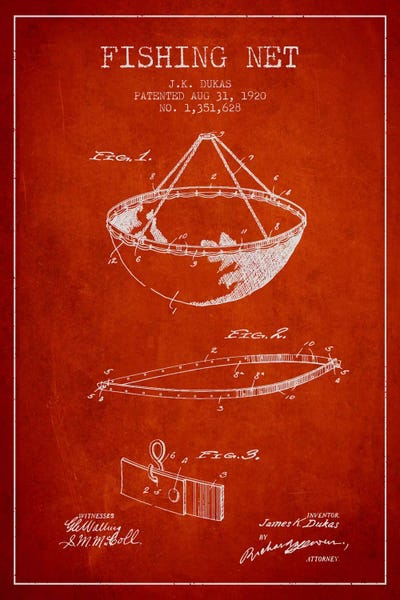 Fishing: Fishing Net Red Patent Blueprint by Aged Pixel