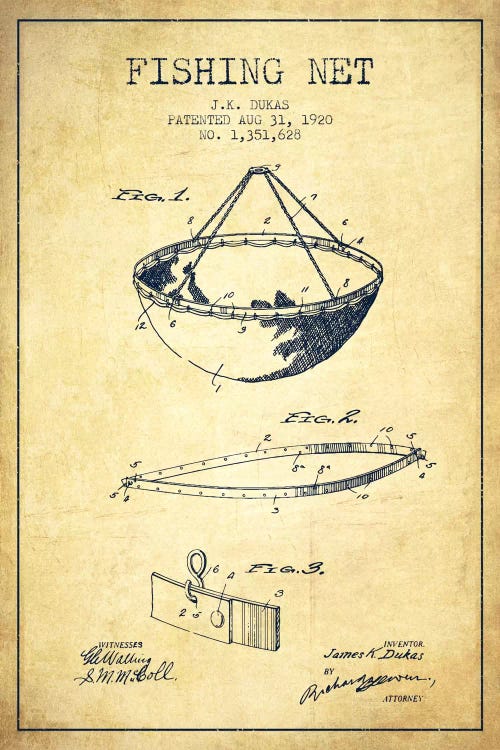 Fishing Net Vintage Patent Blueprint