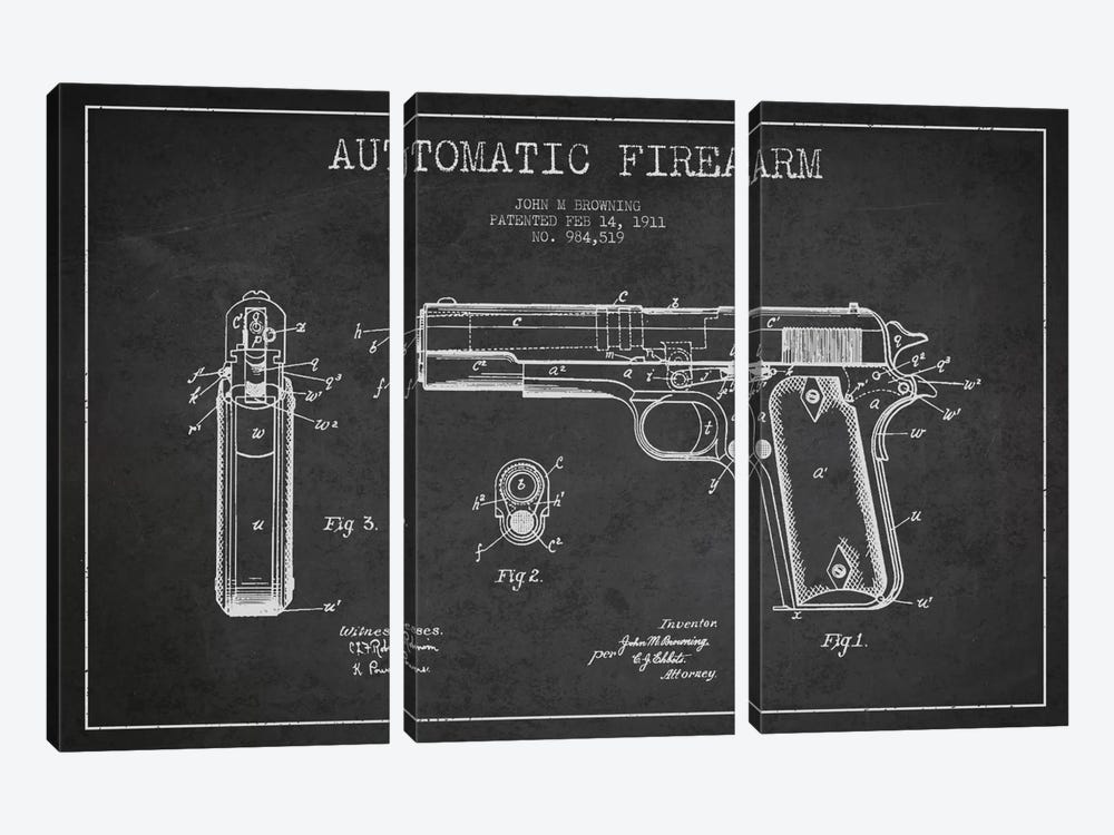 Auto Firearm Charcoal Patent Blueprint 3-piece Canvas Art Print