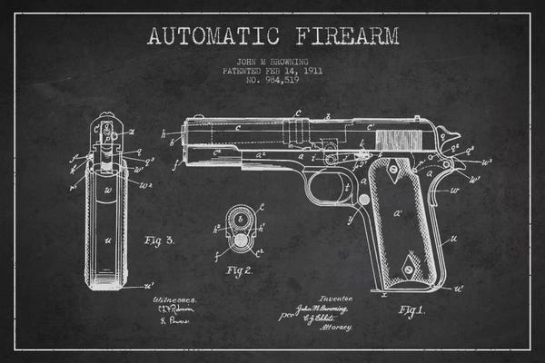Aged Pixel: Auto Firearm Charcoal Patent Blueprint by Aged Pixel