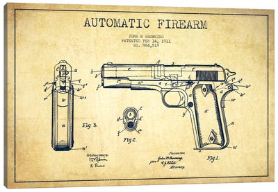 Auto Firearm Vintage Patent Blueprint Canvas Art Print - Aged Pixel: Weapons