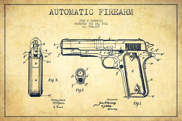 Weapon Blueprints: Auto Firearm Vintage Patent Blueprint by Aged Pixel