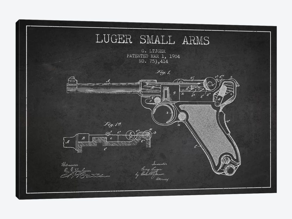 Lugar Arms Charcoal Patent Blueprint by Aged Pixel 1-piece Canvas Art