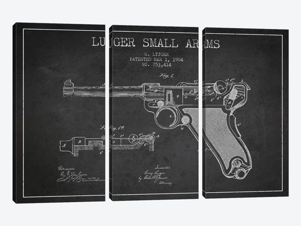 Lugar Arms Charcoal Patent Blueprint by Aged Pixel 3-piece Canvas Art