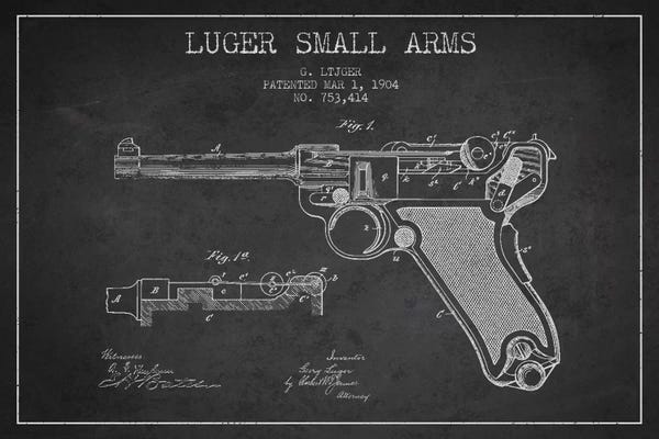 Weapon Blueprints: Lugar Arms Charcoal Patent Blueprint by Aged Pixel