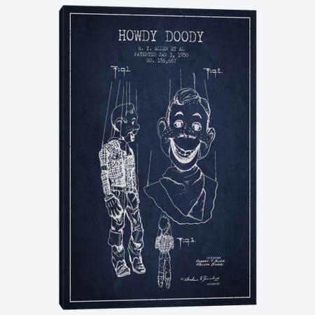 Howdy Doody Navy Blue Patent Blueprint Canvas Print #ADP128} by Aged Pixel Canvas Wall Art