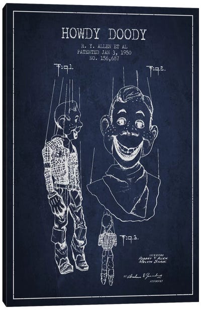Howdy Doody Navy Blue Patent Blueprint Canvas Art Print - Puppets