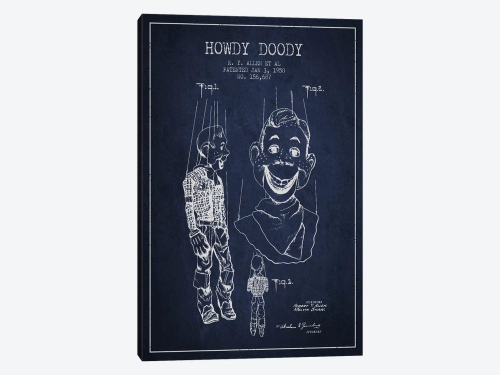 Howdy Doody Navy Blue Patent Blueprint by Aged Pixel 1-piece Canvas Art