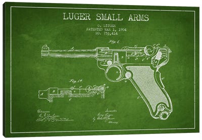 Lugar Arms Green Patent Blueprint Canvas Art Print - Weapons & Artillery Art