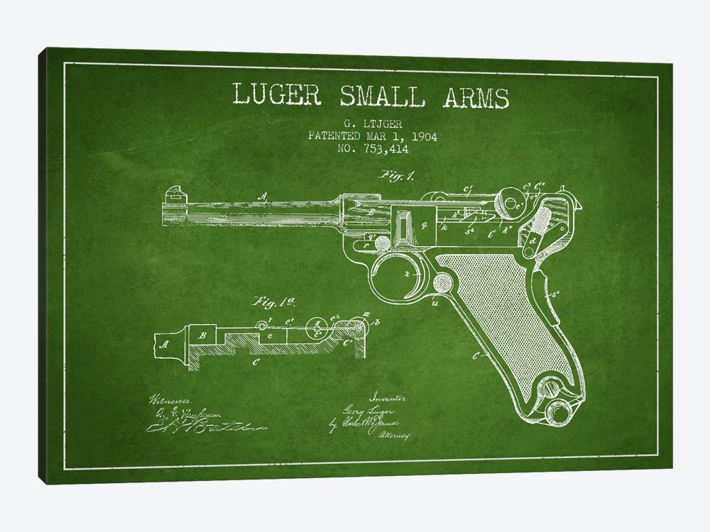 Lugar Arms Green Patent Blueprint by Aged Pixel 1-piece Canvas Artwork