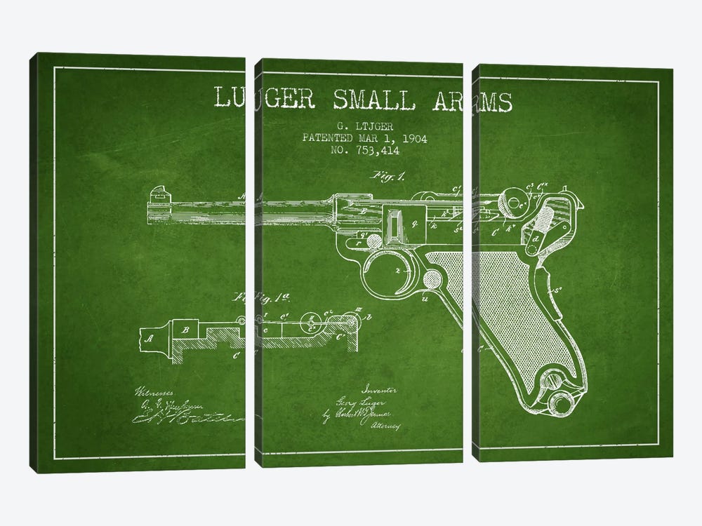 Lugar Arms Green Patent Blueprint by Aged Pixel 3-piece Canvas Artwork