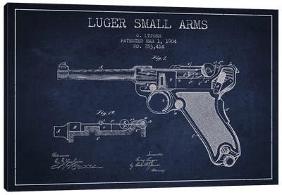 Lugar Arms Navy Blue Patent Blueprint Canvas Art Print - Weapons & Artillery Art
