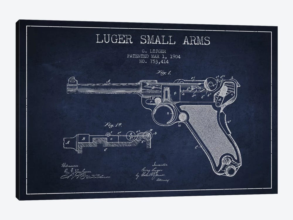 Lugar Arms Navy Blue Patent Blueprint by Aged Pixel 1-piece Canvas Art Print