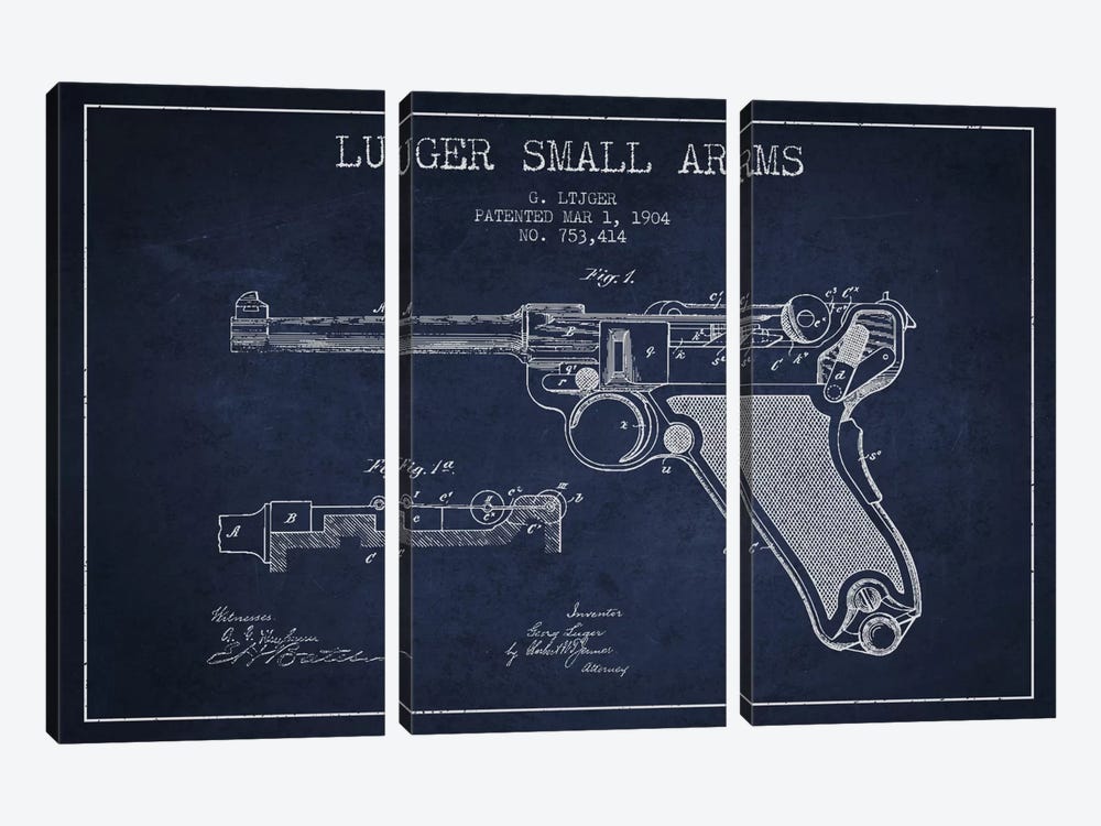 Lugar Arms Navy Blue Patent Blueprint by Aged Pixel 3-piece Canvas Print