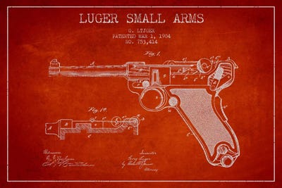 Lugar Arms Red Patent Blueprint by Aged Pixel metal wall art