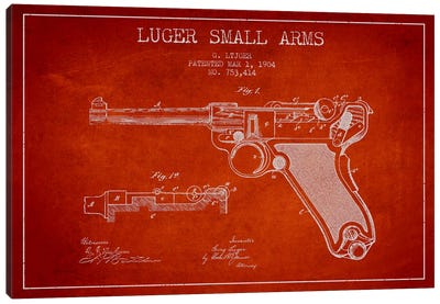 Lugar Arms Red Patent Blueprint Canvas Art Print - Weapons & Artillery Art