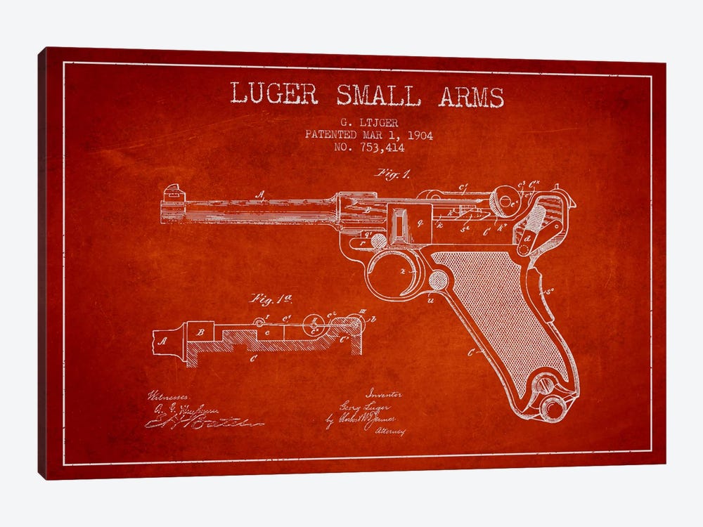 Lugar Arms Red Patent Blueprint by Aged Pixel 1-piece Canvas Artwork