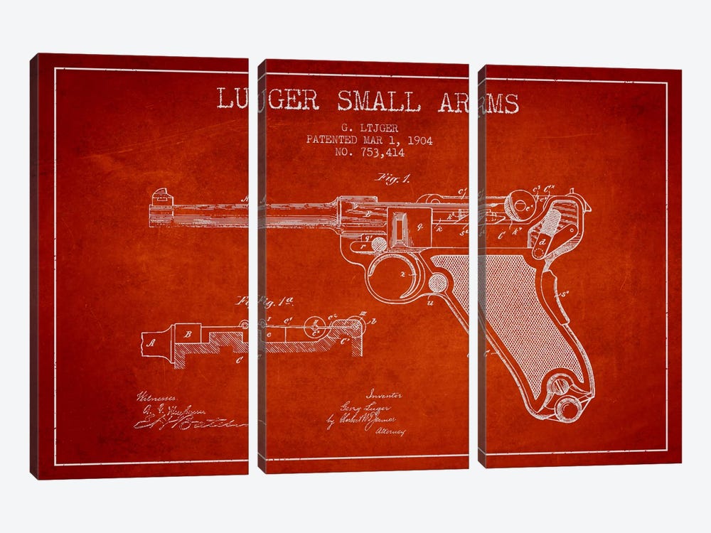 Lugar Arms Red Patent Blueprint by Aged Pixel 3-piece Canvas Artwork