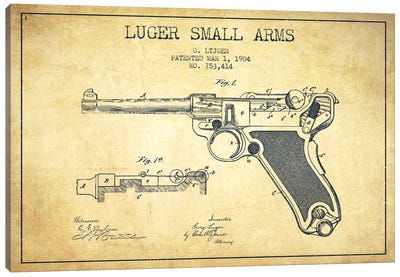 Lugar Arms Vintage Patent Blueprint Canvas Art Print - Aged Pixel: Weapons