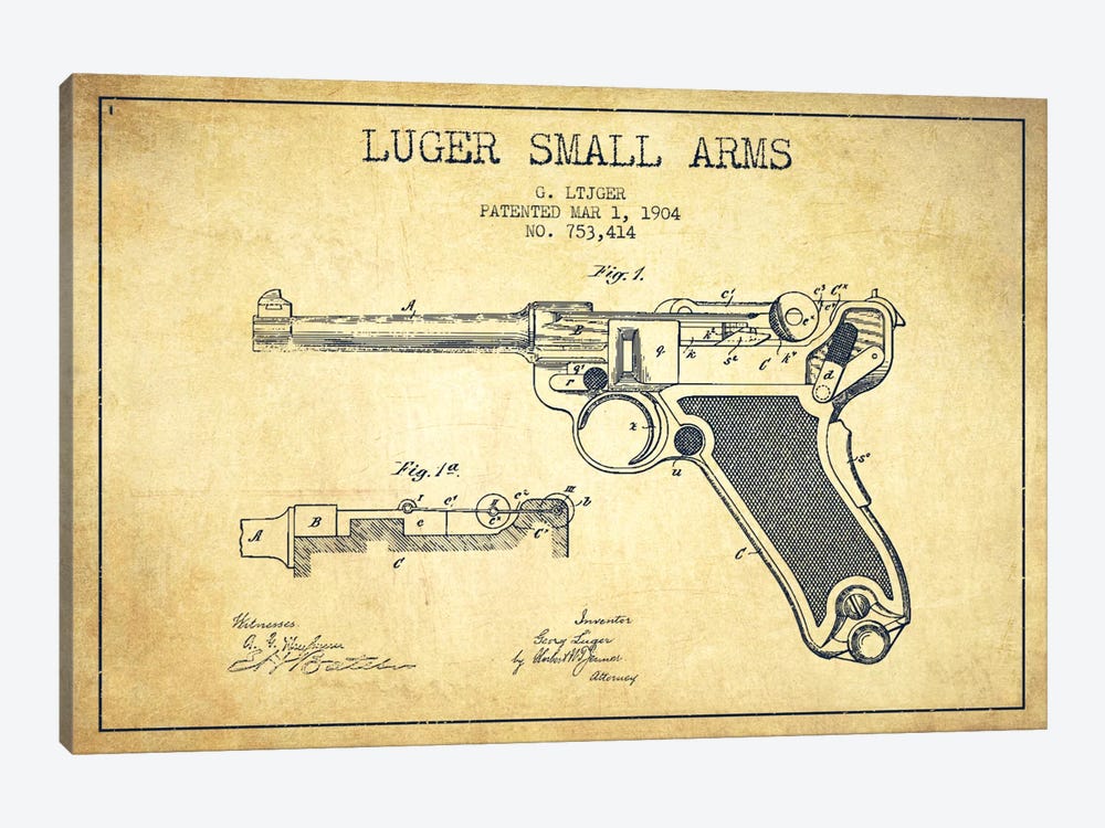 Lugar Arms Vintage Patent Blueprint by Aged Pixel 1-piece Canvas Print