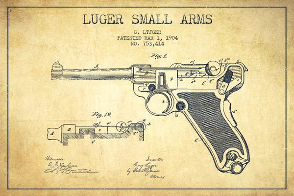 Weapon Blueprints: Lugar Arms Vintage Patent Blueprint by Aged Pixel