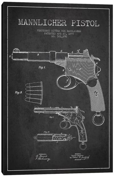 Mannlicher Pistol Charcoal Patent Blueprint Canvas Art Print