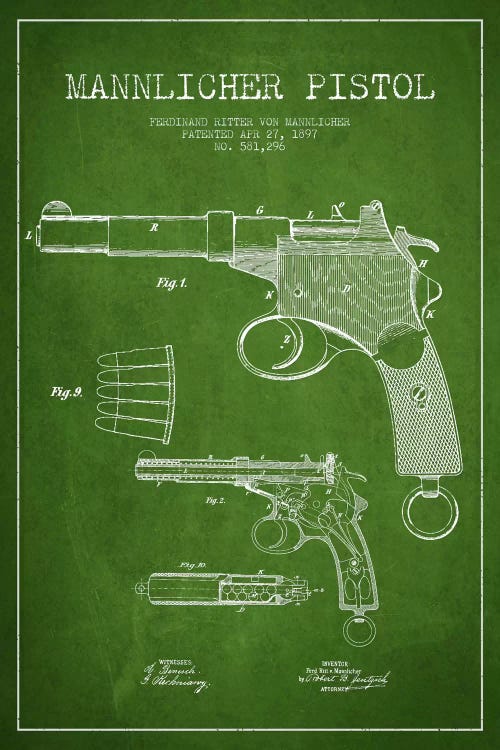 Mannlicher Pistol Green Patent Blueprint