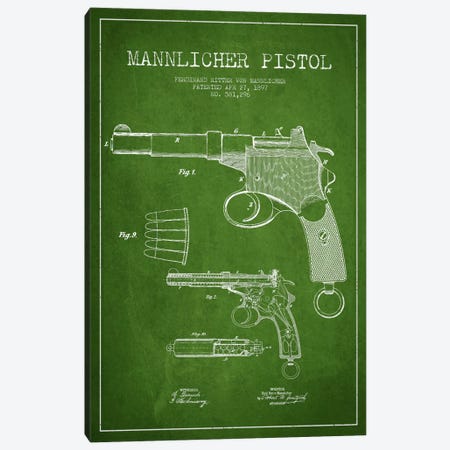 Mannlicher Pistol Green Patent Blueprint Canvas Print #ADP1295} by Aged Pixel Canvas Artwork