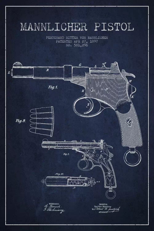 Mannlicher Pistol Navy Blue Patent Blueprint