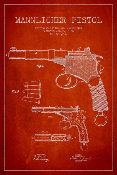 Weapon Blueprints: Mannlicher Pistol Red Patent Blueprint by Aged Pixel