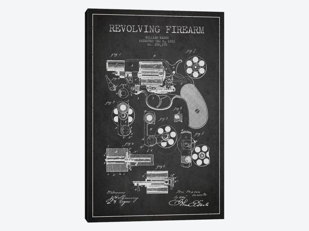 Revolving Firearm Charcoal Patent Blueprint by Aged Pixel 1-piece Canvas Print
