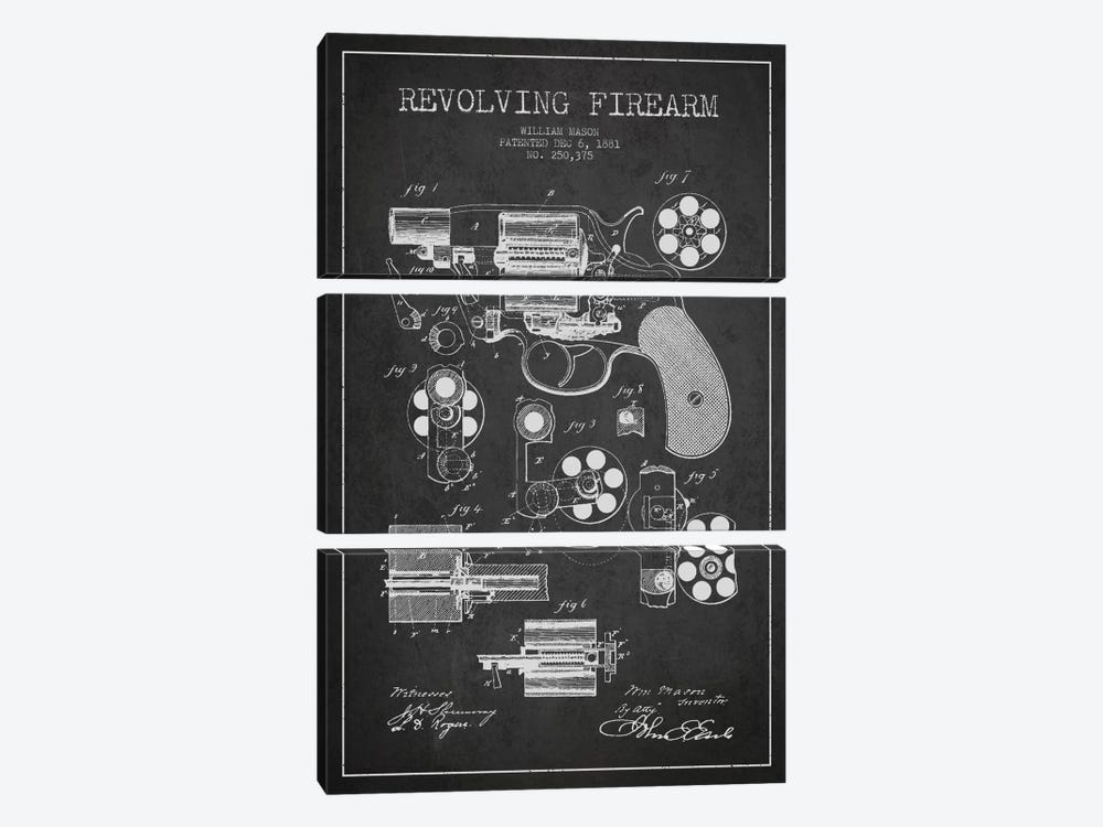 Revolving Firearm Charcoal Patent Blueprint by Aged Pixel 3-piece Art Print