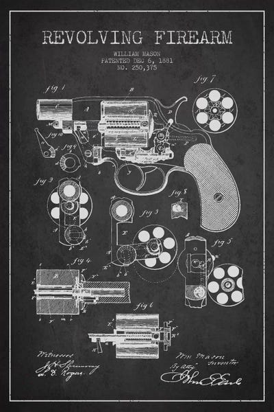 Aged Pixel: Revolving Firearm Charcoal Patent Blueprint by Aged Pixel