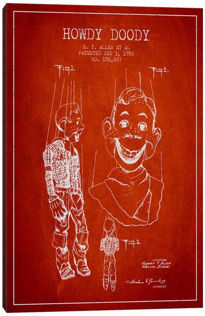 Howdy Doody Red Patent Blueprint Canvas Art Print - Toy & Game Blueprints