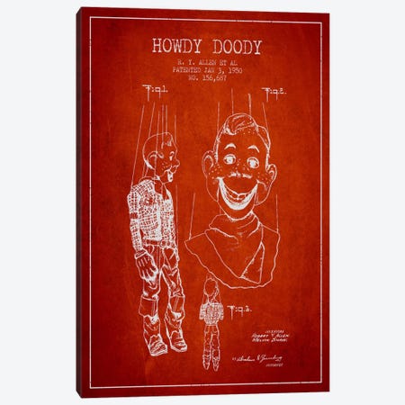 Howdy Doody Red Patent Blueprint Canvas Print #ADP129} by Aged Pixel Canvas Wall Art