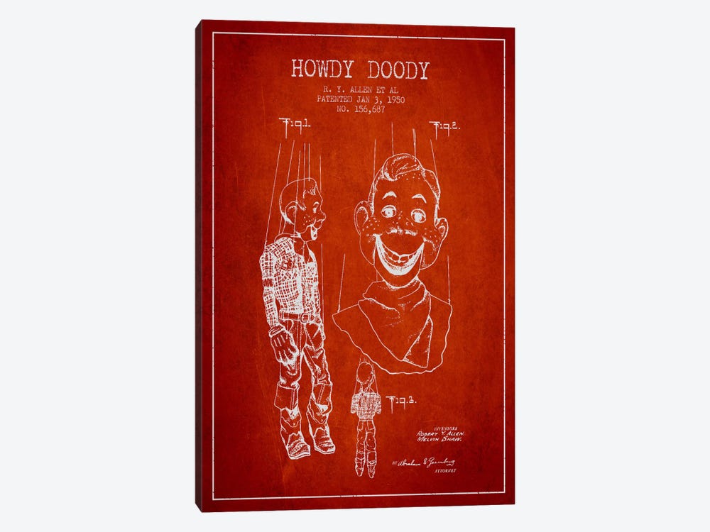 Howdy Doody Red Patent Blueprint by Aged Pixel 1-piece Canvas Print