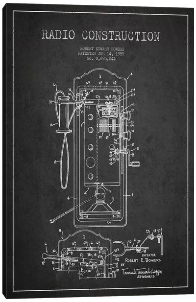 Bowers Radio Constru Dark Patent Blueprint Canvas Art Print - Electronics & Communication Blueprints