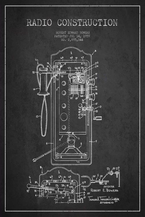Bowers Radio Constru Dark Patent Blueprint by Aged Pixel wall art