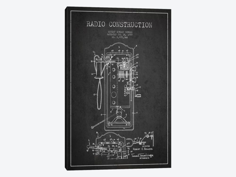 Bowers Radio Constru Dark Patent Blueprint by Aged Pixel 1-piece Canvas Art