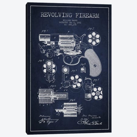 Revolving Firearm Navy Blue Patent Blueprint Canvas Print #ADP1301} by Aged Pixel Canvas Print