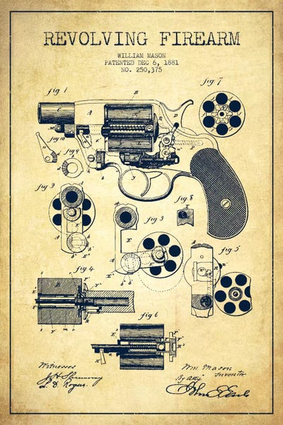 Weapon Blueprints: Revolving Firearm Vintage Patent Blueprint by Aged Pixel
