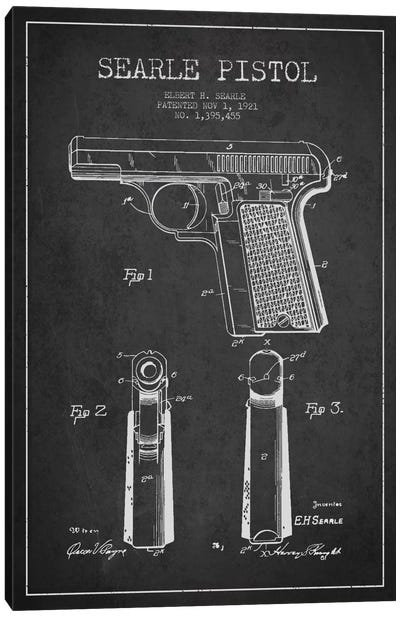 Searle Pistol Charcoal Patent Blueprint Canvas Art Print - Weapons & Artillery Art