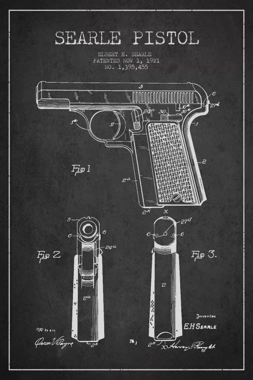 Searle Pistol Charcoal Patent Blueprint