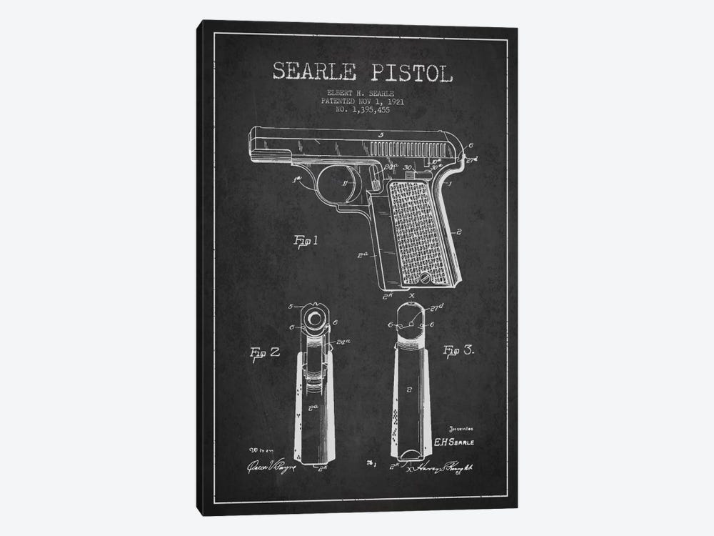 Searle Pistol Charcoal Patent Blueprint by Aged Pixel 1-piece Canvas Artwork