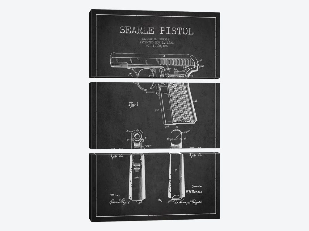 Searle Pistol Charcoal Patent Blueprint by Aged Pixel 3-piece Canvas Artwork