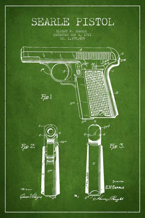 Searle Pistol Green Patent Blueprint by Aged Pixel wall art