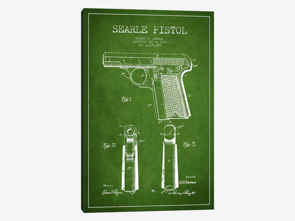 Searle Pistol Green Patent Blueprint by Aged Pixel 1-piece Canvas Print