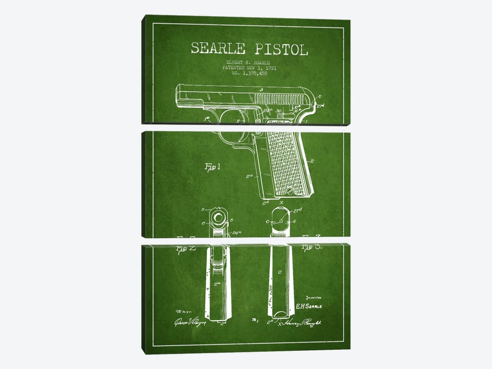 Searle Pistol Green Patent Blueprint by Aged Pixel 3-piece Canvas Print