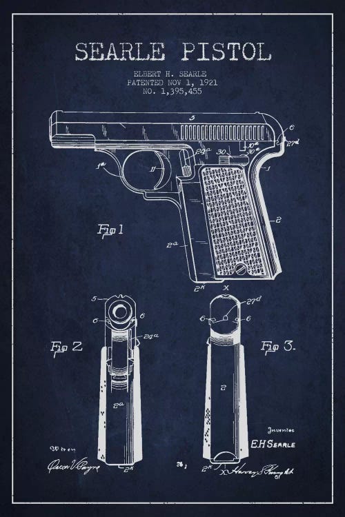 Searle Pistol Navy Blue Patent Blueprint by Aged Pixel wall art
